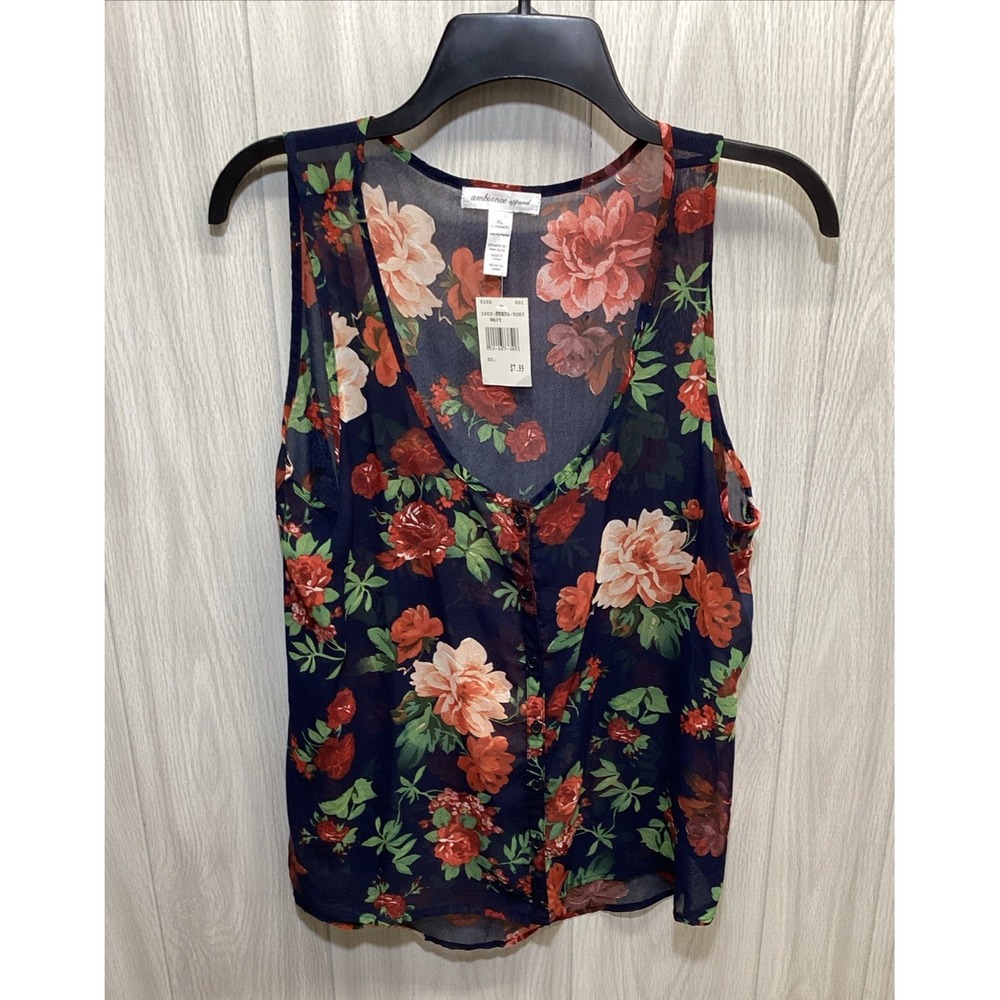 AMBIANCE APPAREL Women's (Size XL) Sleeveless Scoop Neck Sheer Shirt Polyester